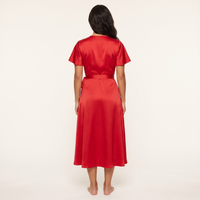 Rosa Satin Wrap Midi Dress – Red view 2