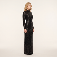 Onyx Sequin Long-Sleeve Gown – Black view 3