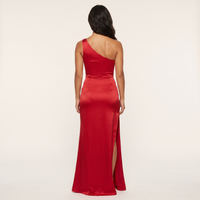 Valentina One-Shoulder Satin Gown – Red view 2