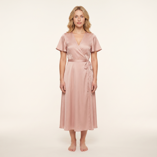 Coralie Satin Wrap Midi Dress – Blush