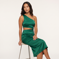 Priya Cut-Out Satin Midi Dress – Emerald view 5