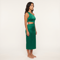 Priya Cut-Out Satin Midi Dress – Emerald view 3