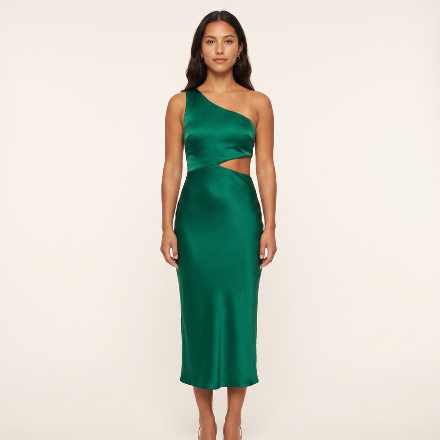 Priya Cut-Out Satin Midi Dress – Emerald