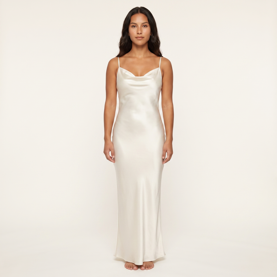 Anouk Satin Cowl Slip Maxi Dress – Ivory