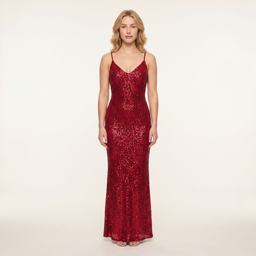 Thea Sequin Gown – Red