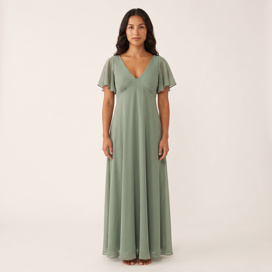 Paloma Chiffon Flutter Maxi Dress – Sage