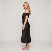 Odette Off-Shoulder Satin Midi Dress – Black view 3