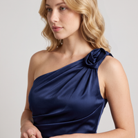 Beatrix One-Shoulder Satin Gown – Navy view 4