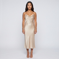 Simone Satin Cowl Slip Midi Dress – Champagne view 1