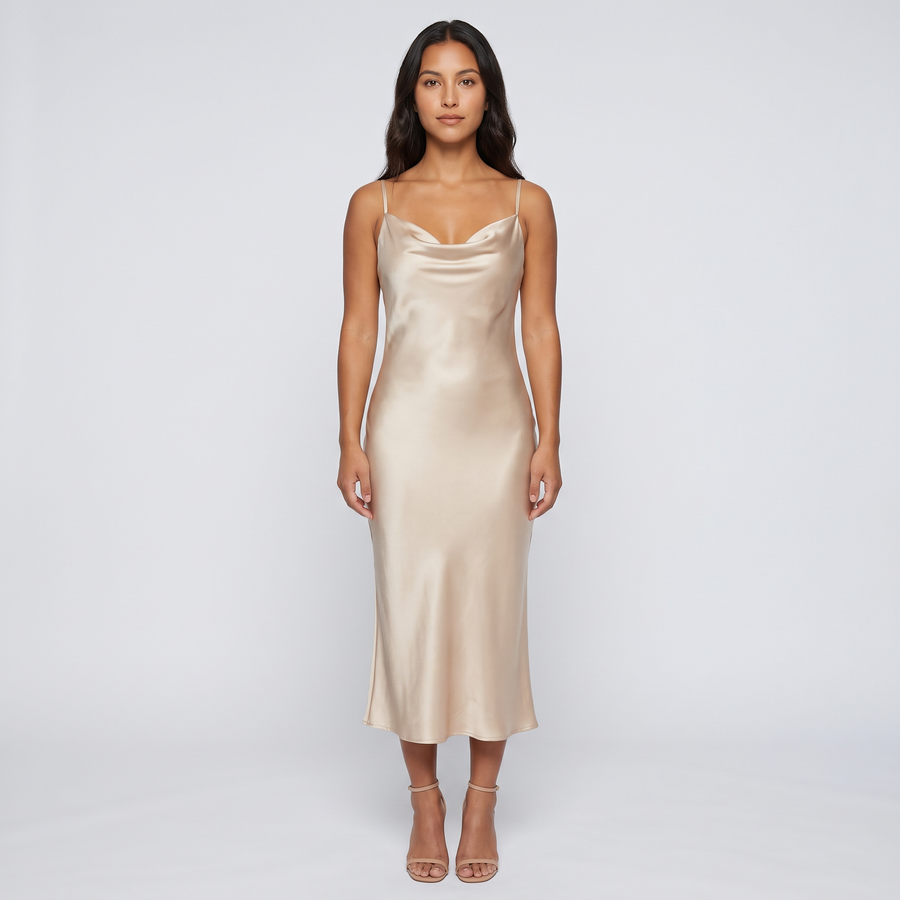 Simone Satin Cowl Slip Midi Dress – Champagne