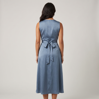 Portia Satin Wrap Midi Dress – Dusty Blue view 2