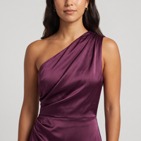 Saskia One-Shoulder Satin Gown – Plum view 4