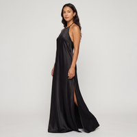 Cleo Satin Halter Maxi Gown – Black view 3