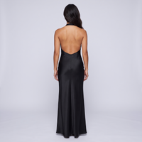 Cleo Satin Halter Maxi Gown – Black view 2