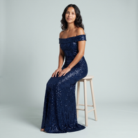 Maeve Sequin Off-Shoulder Gown – Navy view 5