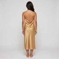 Zaria Satin Cowl Slip Midi Dress – Gold view 2