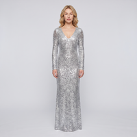 Constance Sequin Long-Sleeve Gown – Silver view 1
