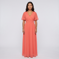 Marisol Chiffon Flutter Maxi Dress – Coral view 1