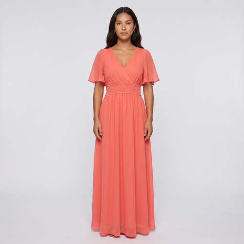 Marisol Chiffon Flutter Maxi Dress – Coral