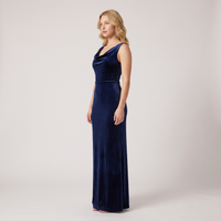 Tatiana Velvet Cowl Gown – Navy view 3