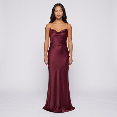 Alessia Satin Cowl Gown – Burgundy