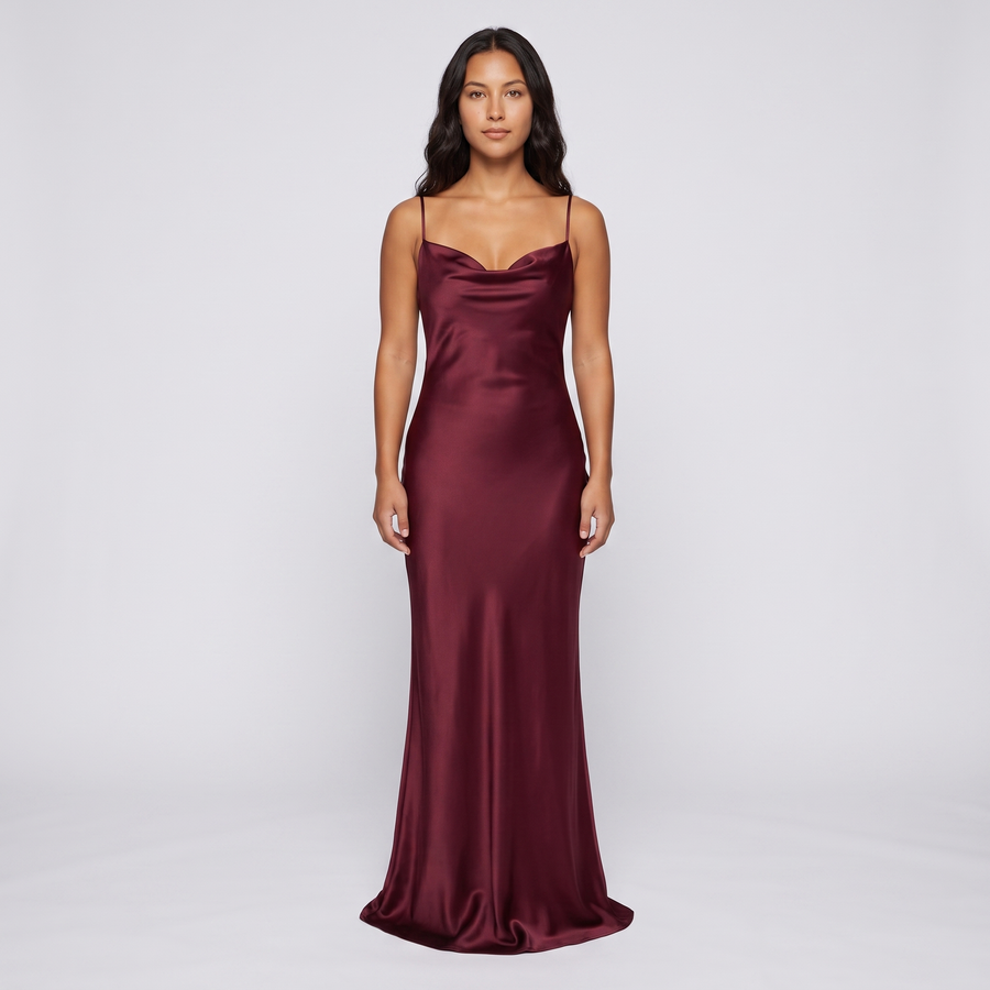 Alessia Satin Cowl Gown – Burgundy
