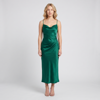 Cassia Satin Cowl Slip Midi Dress – Emerald view 1