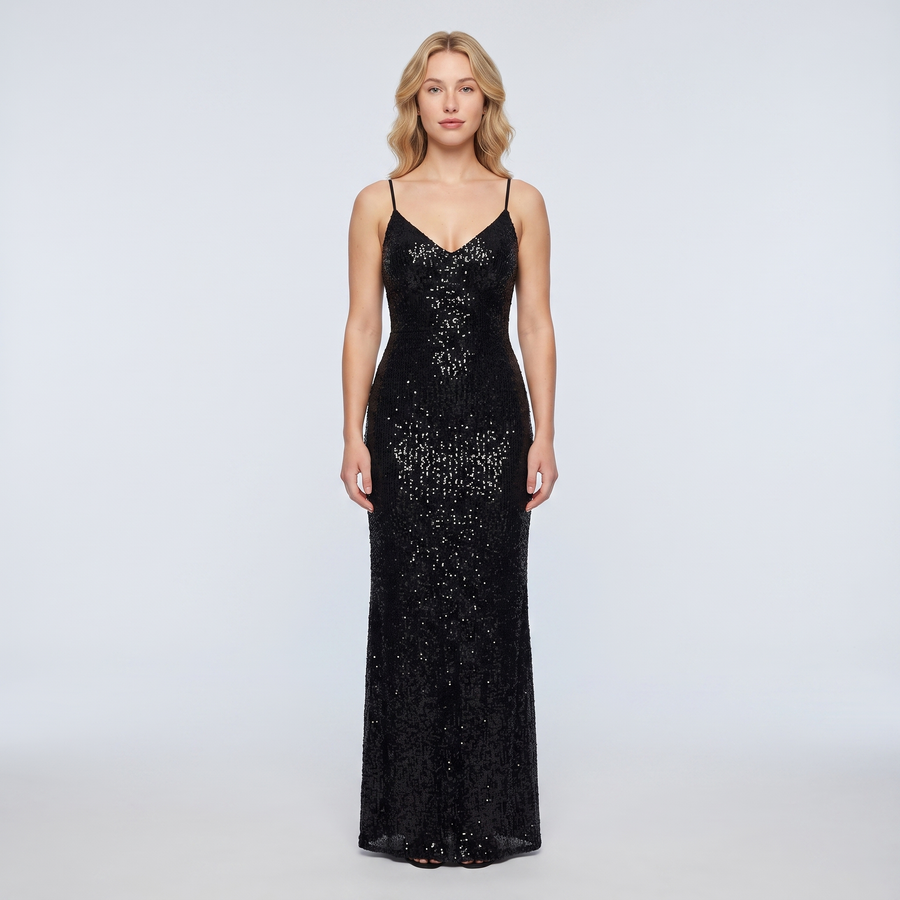 Livia Sequin Gown – Black