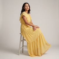 Zinnia Chiffon Flutter Maxi Dress – Yellow view 5
