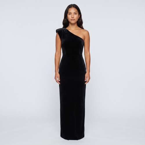 Marnie Velvet One-Shoulder Gown – Black