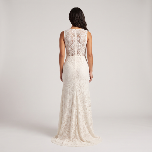 Ivory lace maxi gown back view