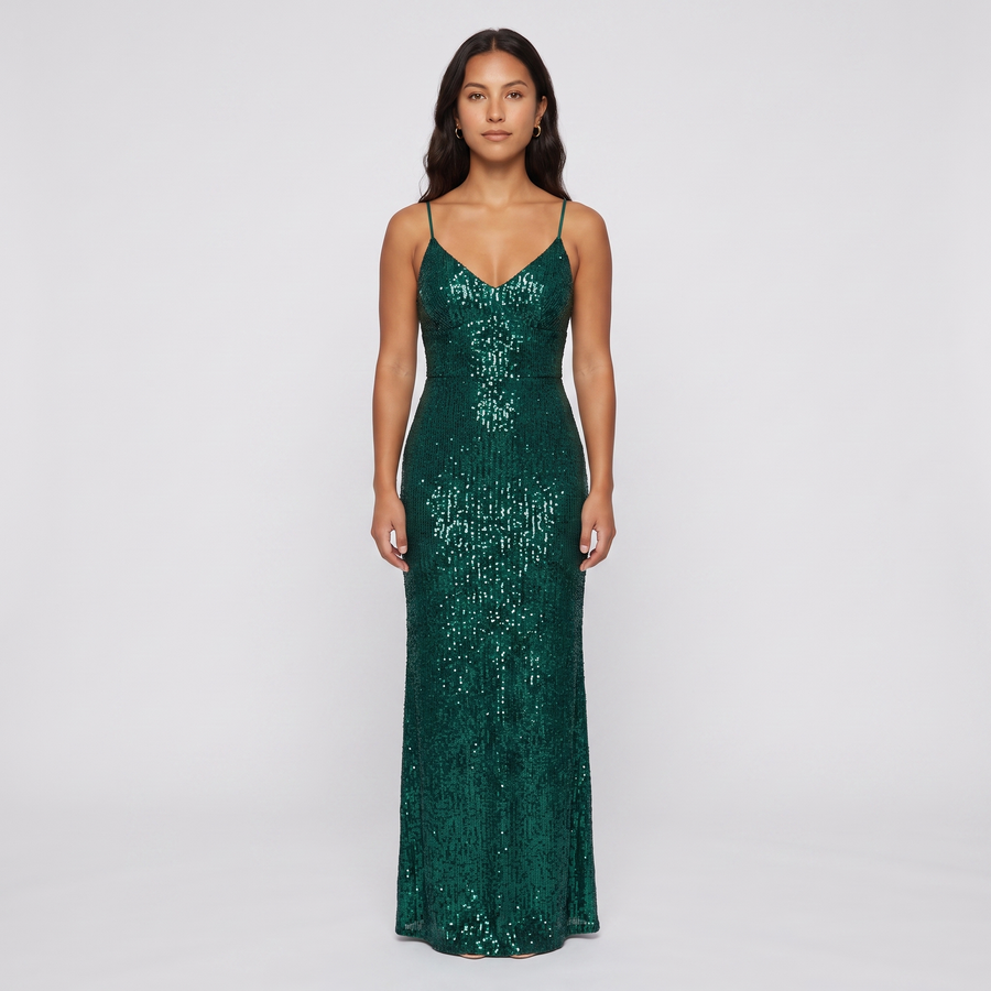 Indira Sequin Gown – Emerald