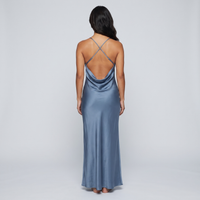Marina Satin Cowl Gown – Dusty Blue view 2