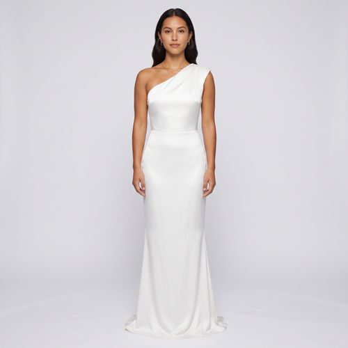 Perla One-Shoulder Satin Gown – White