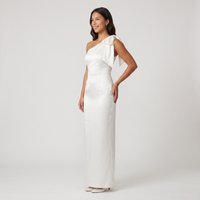 Perla One-Shoulder Satin Gown – White view 3