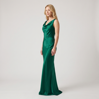 Farrah Satin Cowl Gown – Emerald view 3