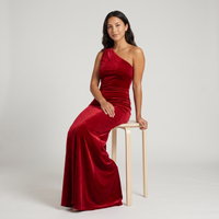 Renée Velvet One-Shoulder Gown – Red view 5