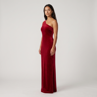 Renée Velvet One-Shoulder Gown – Red view 3
