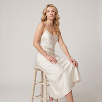Calla Satin Slip Midi Dress – Ivory view 5