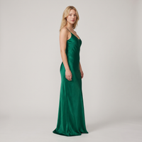 Iona Satin Slip Midi Dress – Emerald view 3