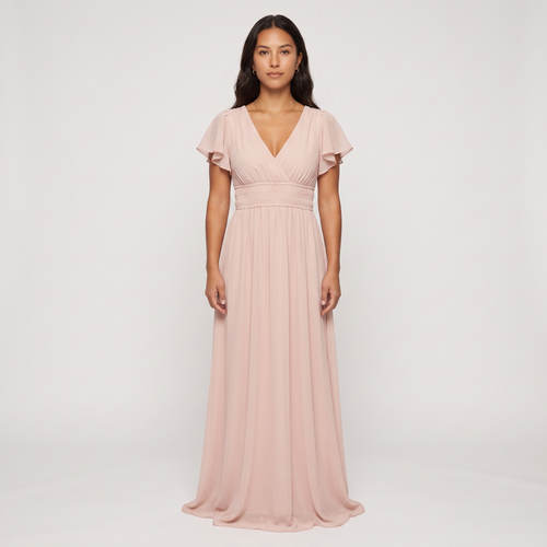 Sylvie Chiffon Flutter Maxi Dress – Blush