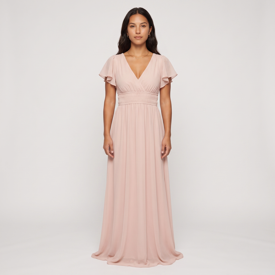Sylvie Chiffon Flutter Maxi Dress – Blush
