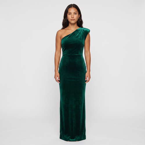 Katya Velvet One-Shoulder Gown – Emerald