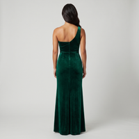 Katya Velvet One-Shoulder Gown – Emerald view 2