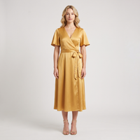 Romilly Satin Wrap Midi Dress – Gold view 1