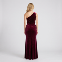 Lavinia Velvet One-Shoulder Gown – Burgundy view 3