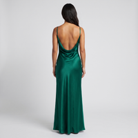 Isadora Satin Cowl Slip Maxi Dress – Emerald view 3