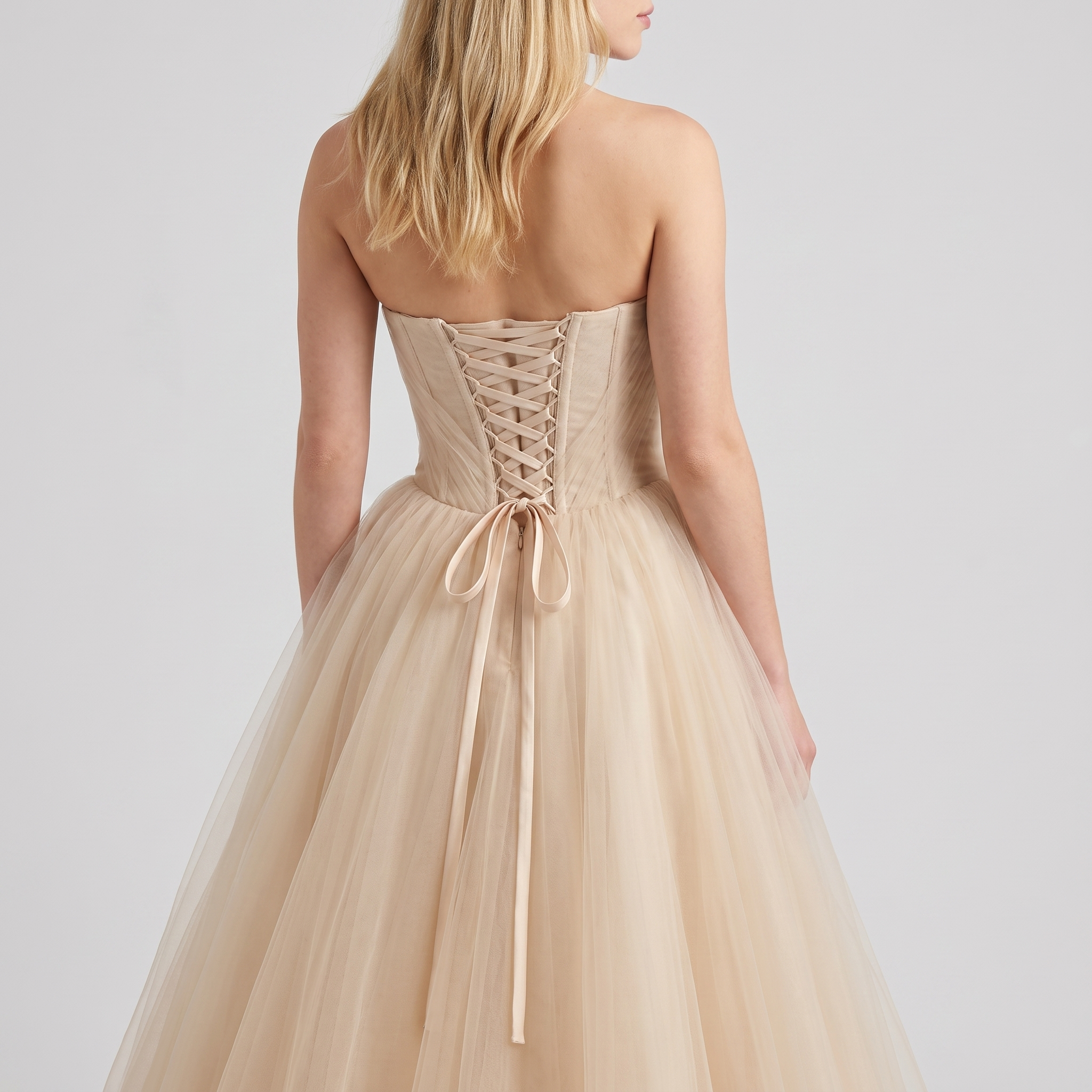 Champagne tulle corset lace-up back view