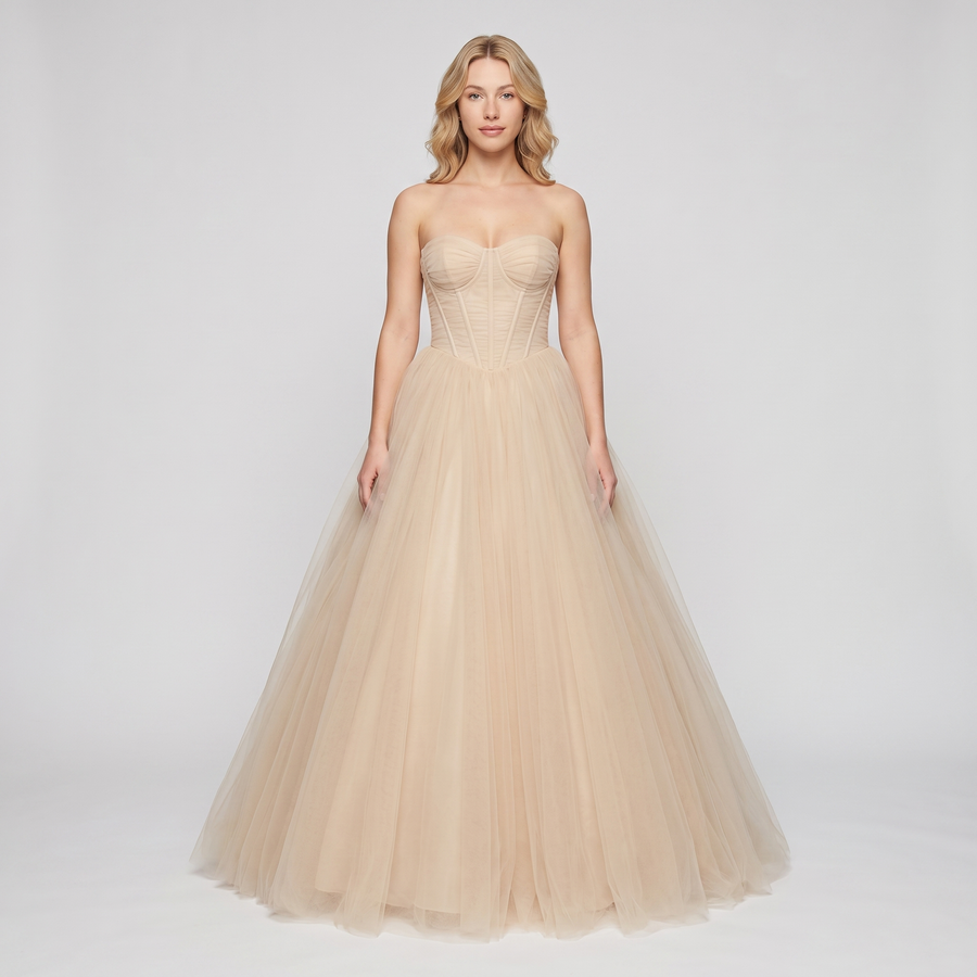 Cressida Tulle Corset Ball Gown – Champagne
