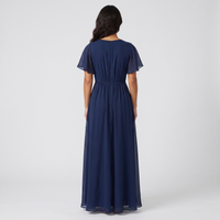 Emmeline Chiffon Flutter-Sleeve Maxi Dress – Navy view 3